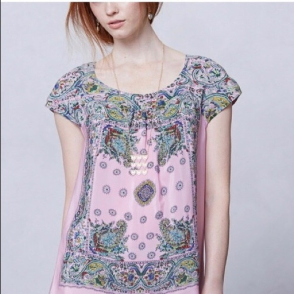 Anthropologie silk blouse size M bandana pattern